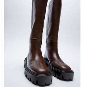 ZARA Boots brown low heel lug tall boots size 7.5